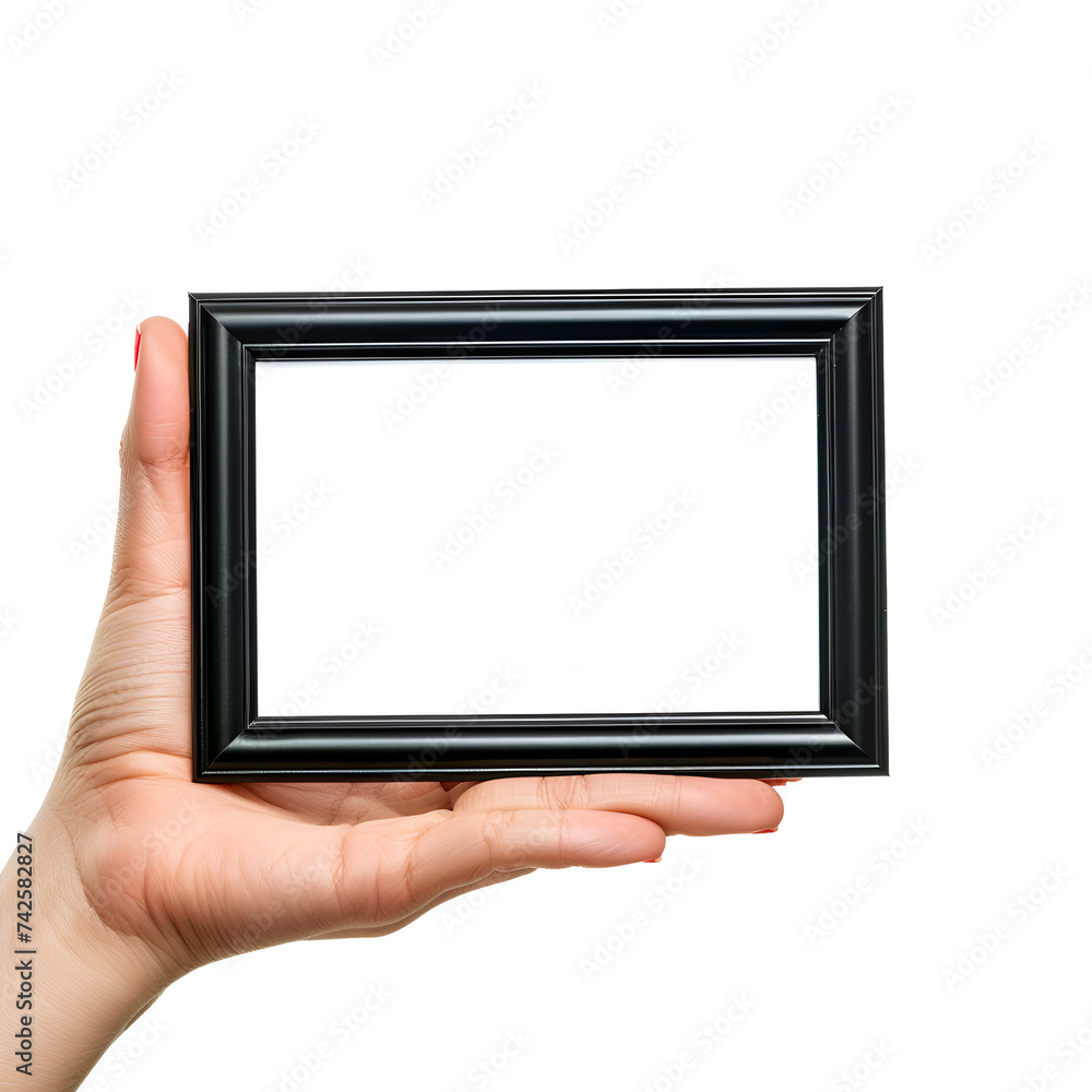 Modern Frame of Mockup Poster in Woman’s Hand, Isolated on Transparent Background, PNG