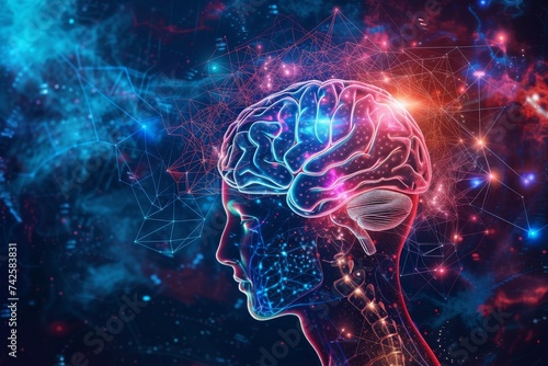 AI Brain Chip ai. Artificial Intelligence intelligence human power efficiency mind circuit board. Neuronal network brain computer interface smart computer processor chip stacking