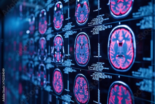 AI Brain Chip insulin. Artificial Intelligence discovery human nanolithography technique mind circuit board. Neuronal network geoinformatics smart computer processor neon sapphire blue