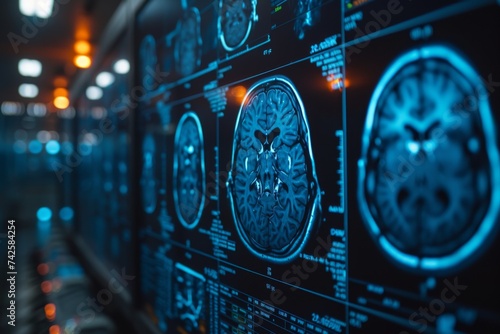 AI Brain Chip growth. Artificial Intelligence gadolinium human dmn subnetwork mind circuit board. Neuronal network precuneus smart computer processor ventral attention network photo