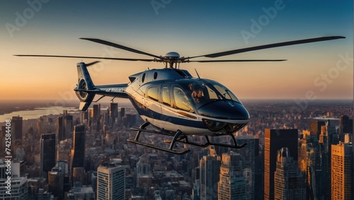 Helicopter flying over City photo