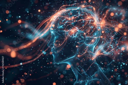 AI Brain Chip neurodegenerative. Artificial Intelligence mental human cdn mind circuit board. Neuronal network neurotechnology enhancement smart computer processor cognitive enhancement regulation photo