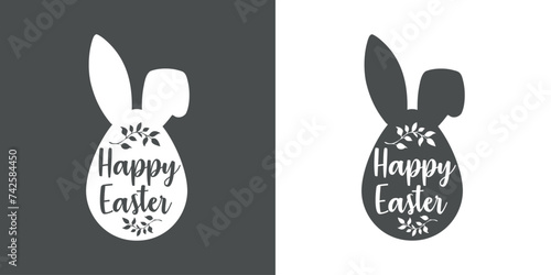 Logo con texto manuscrito Happy Easter en silueta de huevo con orejas de Conejo de Pascua