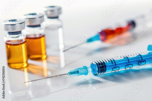 vaccines with ampoule and syringes on the white background 