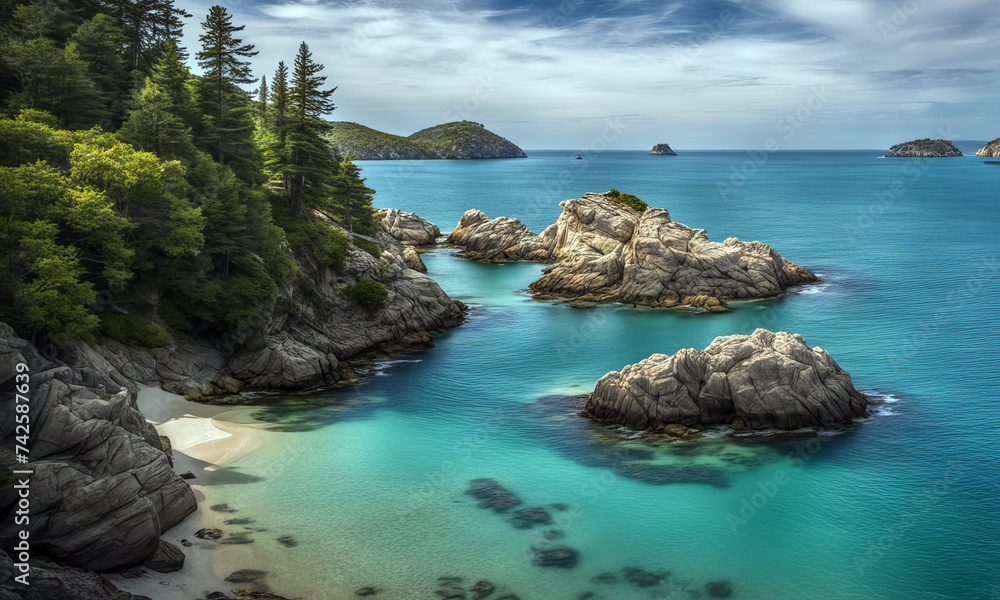 Beautiful seascape with turquoise water and rocky coast
