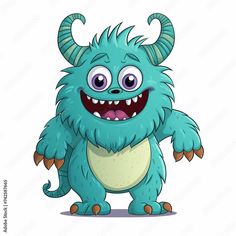 Fototapeta premium Green cute Cartoon monster character isolated on white background 