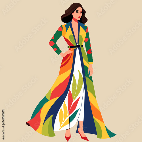 Hand painted fashion women long dress illustration 