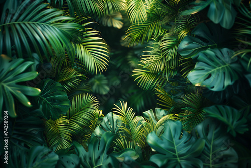 A detailed view of a cluster of vibrant green leaves  creating a lush and rich background perfect for wallpaper with ample copy space