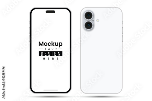 Smartphone mockup front and back view latest iphone mobile screen template isolated background