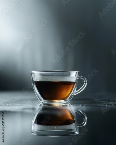 Cup of coffee on a reflective surface