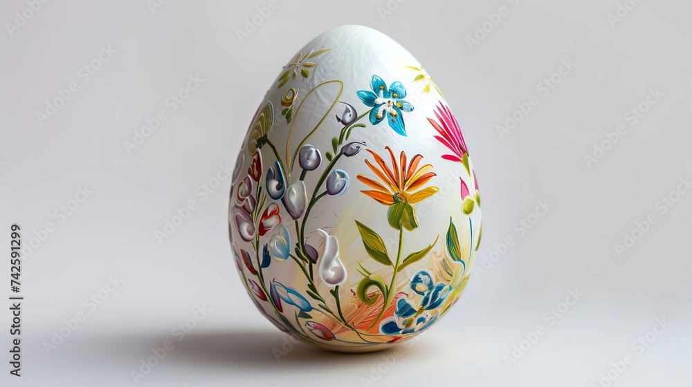 Handmade Easter egg with colorful patterns and ribbons isolated on a white background Handmade Easter egg with colorful patterns and ribbons isolated on a white background