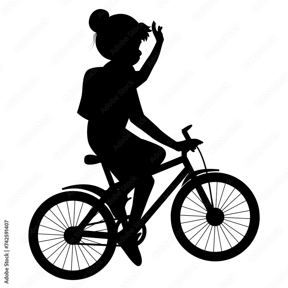 Obraz premium cute girl with bicycle silhouette
