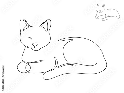 Continuous line drawing cat sit bread loaf position. Front view single linear decorative design concept. Editable stroke vector illustration, Cat in one line for logo, Advertising.