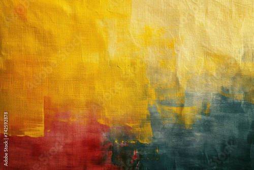 Vibrant Abstract Composition with Red, Yellow, and Blue Paint on a White Canvas Background