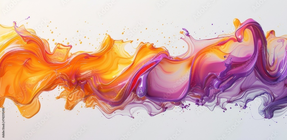 Vibrant Abstract Flow of Orange and Purple Paint