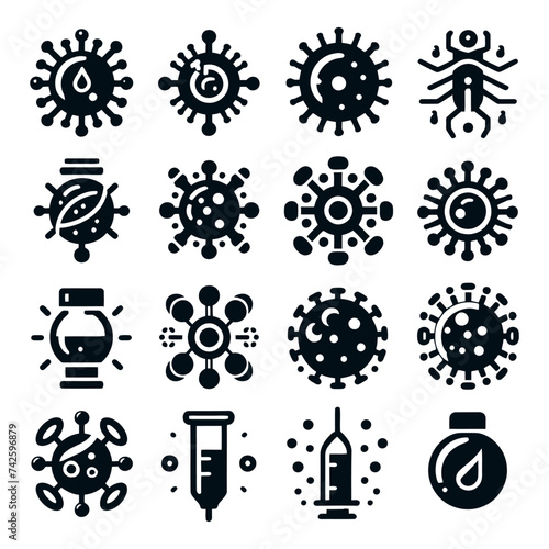 Bacteria, superbug, virus icons set