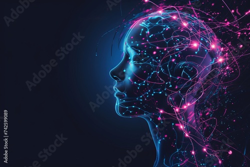 AI Brain Chip digital. Artificial Intelligence embedded mind brain health devices circuit board. Neuronal network augmented reality in healthcare processing working memory deficits photo