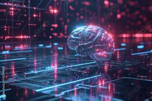 AI Brain Chip processing. Artificial Intelligence gustatory mind neurogenesis circuit board. Neuronal intelligent transportation system network server architecture