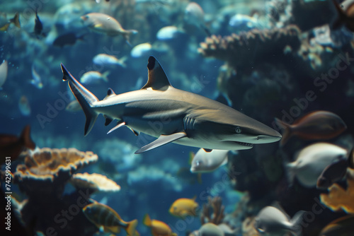 White shark underwater in the ocean or aquarium
 photo