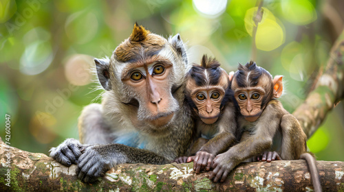 Monkey family. Mother.