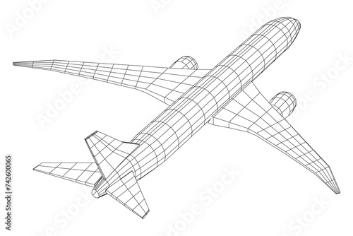 Airplane. Abstract airliner. Wireframe vector illustration