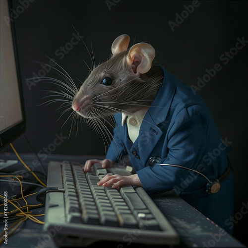 Rat strapped to his desk in corporate job, pursuing the rat race