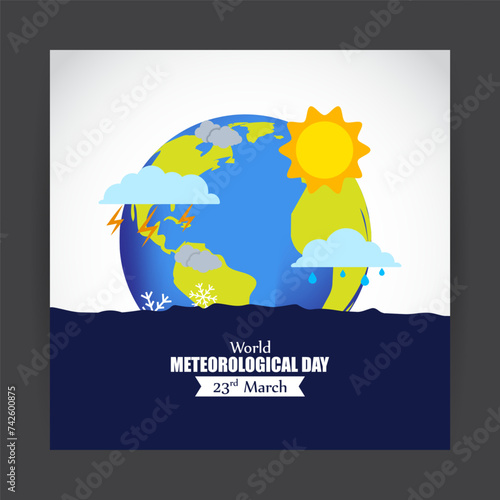Vector illustration of World Meteorological Day social media feed template