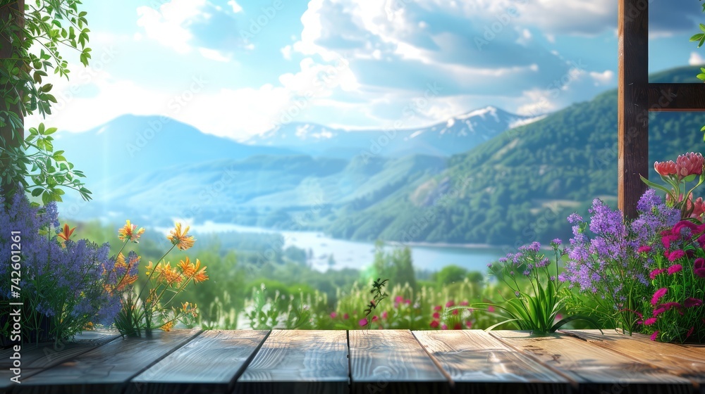 Fototapeta premium landscape nature view background. view from window at a wonderful landscape nature view with space for your text