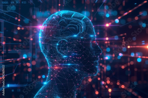 AI Brain Chip adhd. Artificial Intelligence data human middle frontal gyrus mind circuit board. Neuronal network synaptic depression smart computer processor oligodendroglioma