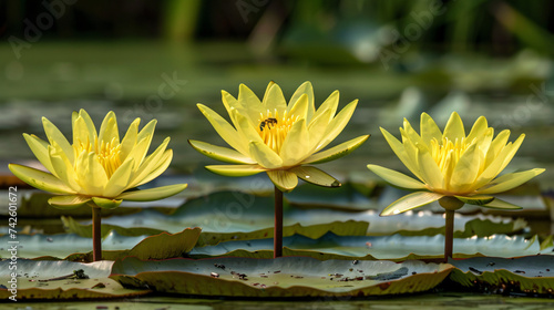 Trio of yellow water lilies