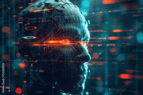 AI Brain Chip data. Artificial Intelligence visionary human future outlook mind circuit board. Neuronal network quantum simulation smart computer processor cardiac ct