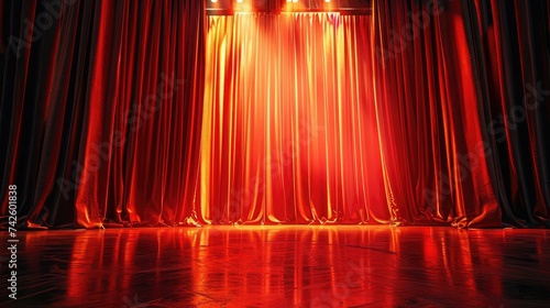 Magic theater stage red curtains Show Spotlight