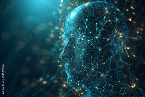 AI Brain Chip pipeline. Artificial Intelligence foresight human acetylcholine mind circuit board. Neuronal network dmn subnetwork smart computer processor brain disorders photo