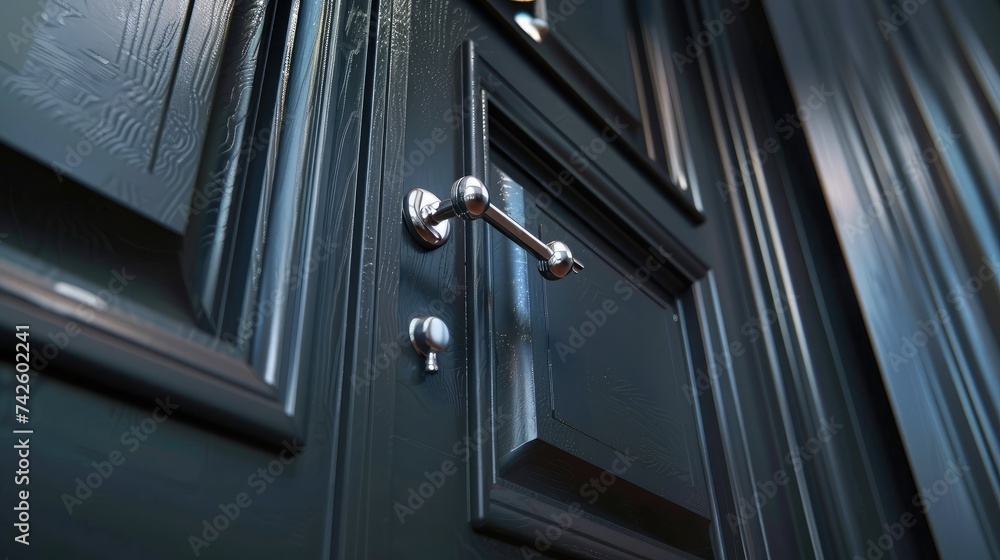 Opened door of a family home. Close-up of the lock with your keys on an armored front door. Security. Opened door of a family home. Close-up of the lock with your keys on an armored front door. Security.