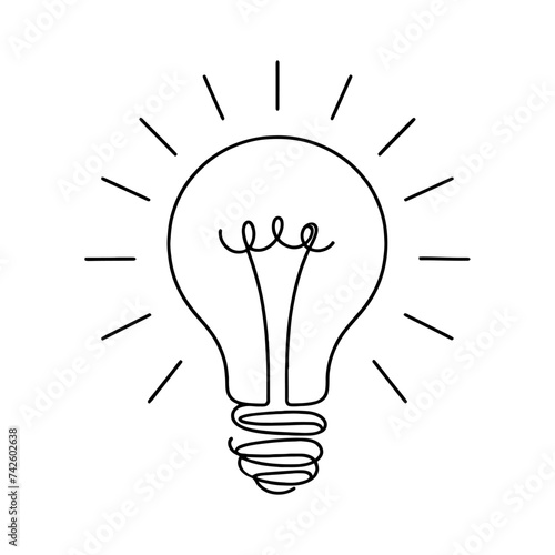 Light bulb continuous line vector illustration with editable stroke. Single line art of light bulb for business idea, brainstorm or electricity concept. Simple hand drawn outline silhouette.