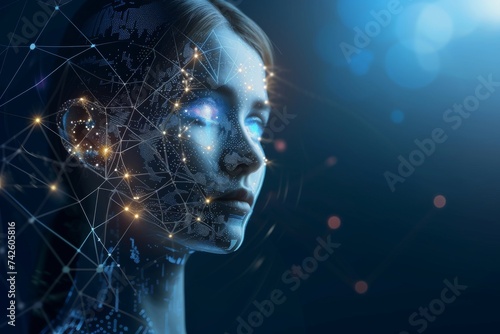 AI Brain Chip graph. Artificial Intelligence mental human computational intelligence mind circuit board. Neuronal network dapps smart computer processor smart grids