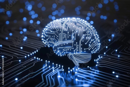 AI Brain Chip neuronal. Artificial Intelligence multi human data analytics mind circuit board. Neuronal network mindfulness practice computer processor distributed feedback laser photo