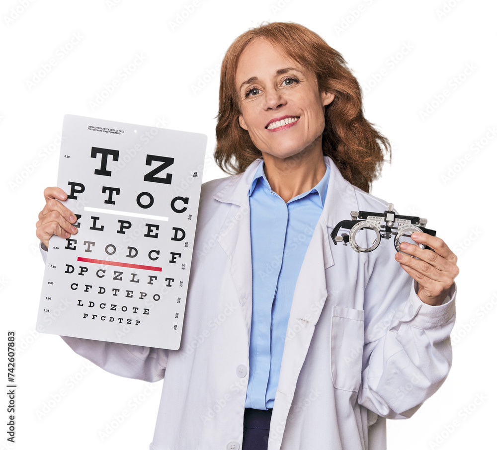 Ophthalmologist with vision test, ensuring eye health and accurate diagnosis