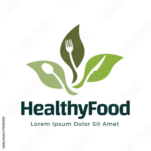 healthy food logo design with leaf elements.  Organic food vector design