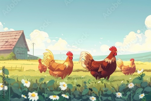 A group of chickens in a field