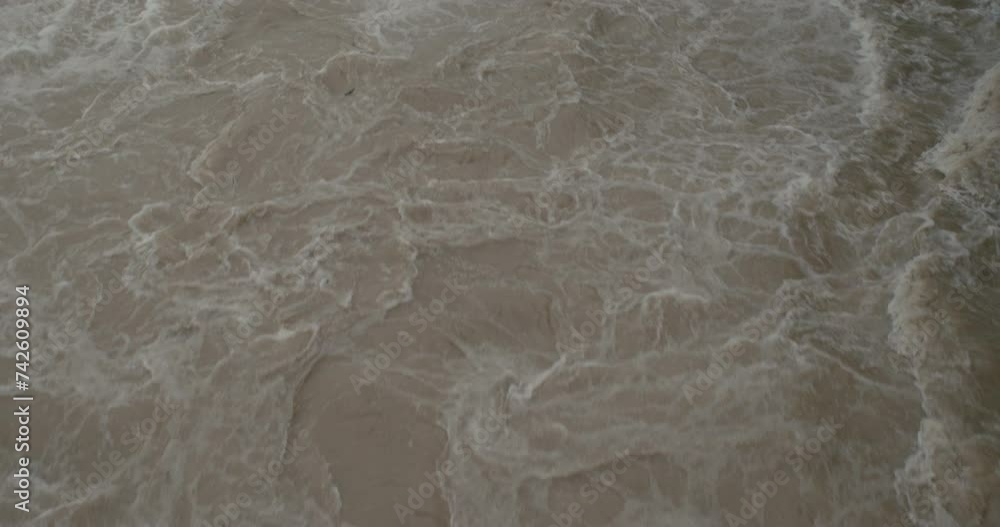 River floods high dirty water global warming in top down slow motion River floods high dirty water global warming in top down slow motion