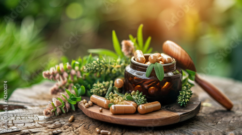 Herbal Supplements and Natural Medicine in Bottles