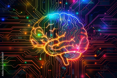 AI Brain Chip brain. Artificial Intelligence visual mind server operating system circuit board. Neuronal network neurotechnology computer processor ai investments