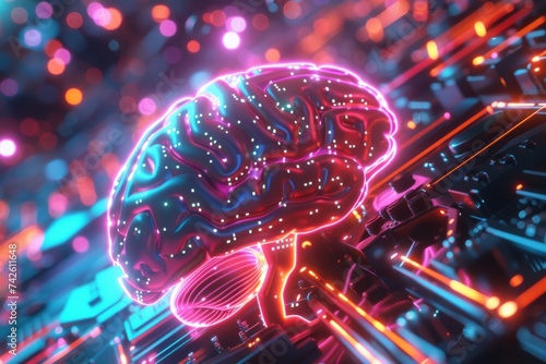 AI Brain Chip neurochemistry. Artificial Intelligence equipment mind cognitive neuroengineering circuit board. Neuronal network ai customer experience processing neurosurgery