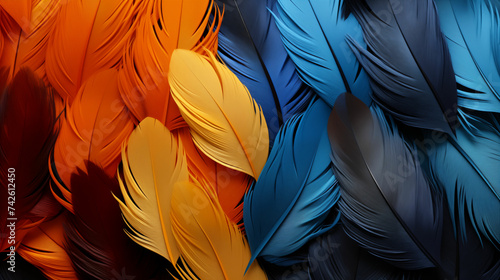 Vibrant feathers close up. Generative AI