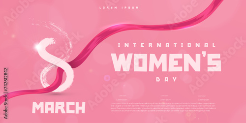 International Women's Day, 8th of March month a gradient pink background with pink ribbon, poster web banner design vector illustration.
