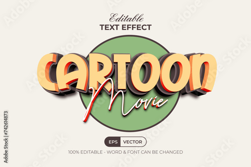 Cartoon Movie Text Effect 3D Style. Editable Text Effect Vector Template.