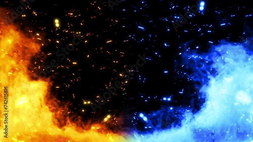 Fire and Ice background concept design with spark. seamless loop video.
