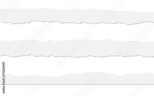 white realistic torn paper edges, vector set