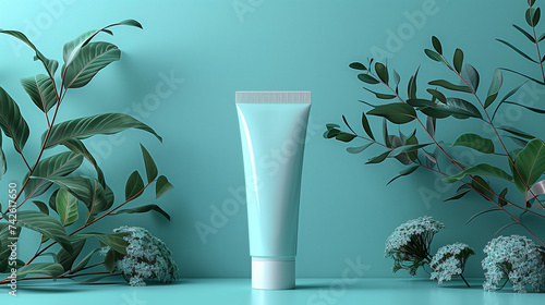 cosmetic tube mockup on pastel blue background